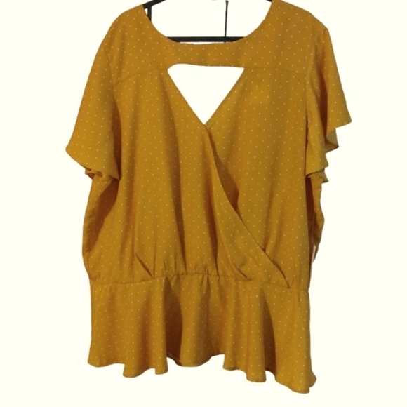 Polka Dot Eloquii Top Drape Bodice Triangle Cut-Out Flutter Slve. Feminine 2X - Picture 1 of 12